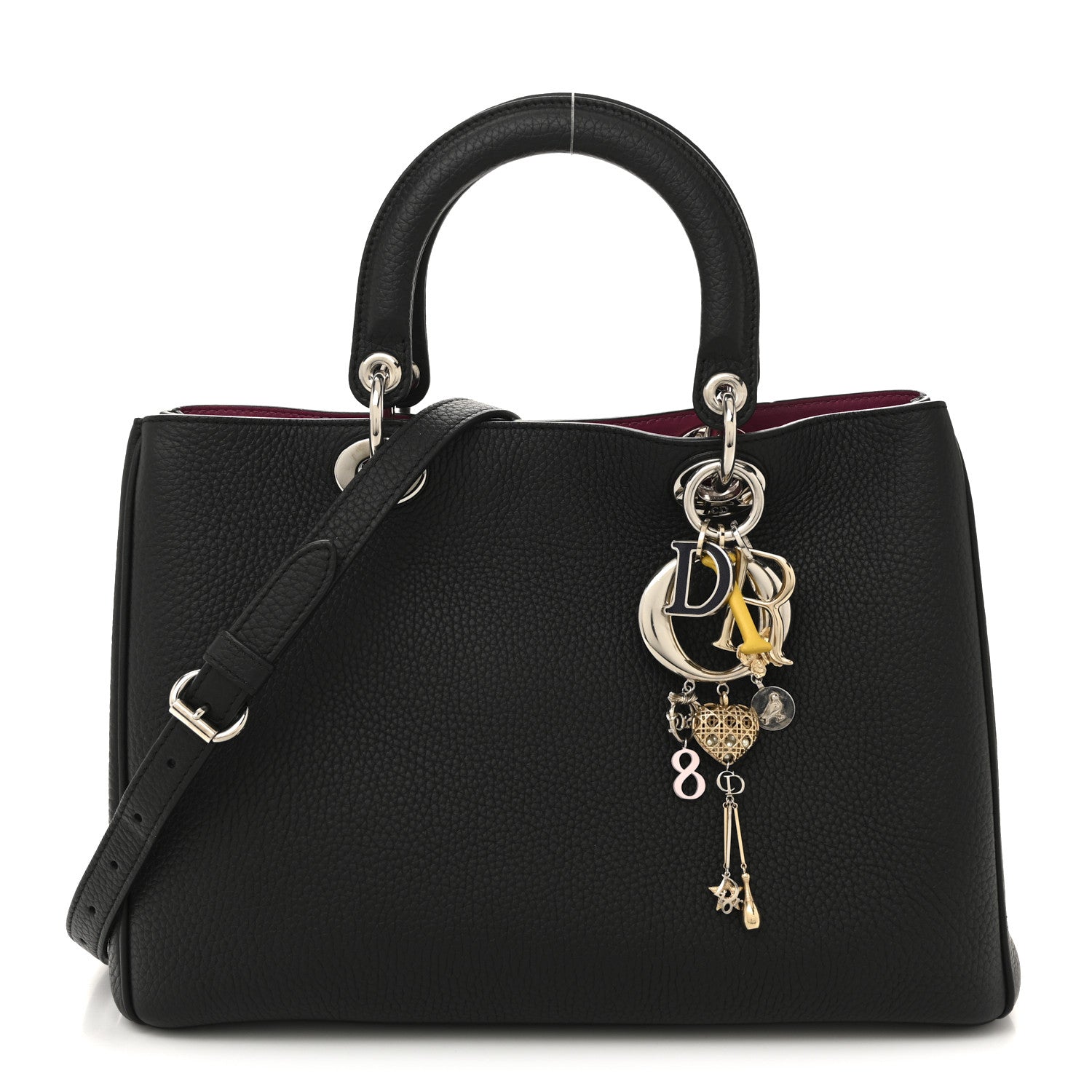 Christian Dior Bullcalf Medium Diorissimo Tote Black Rose Indien 1 of 14