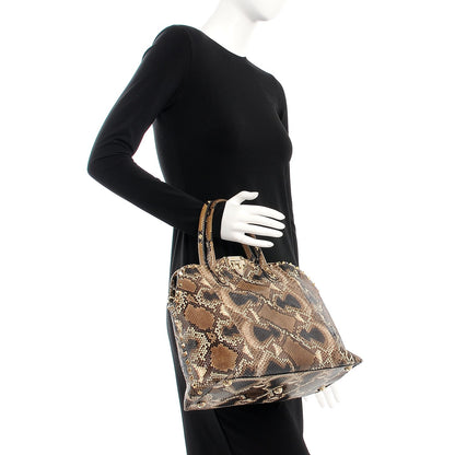 Valentino Garavani Python Rockstud Dome Satchel Beige 3 of 11