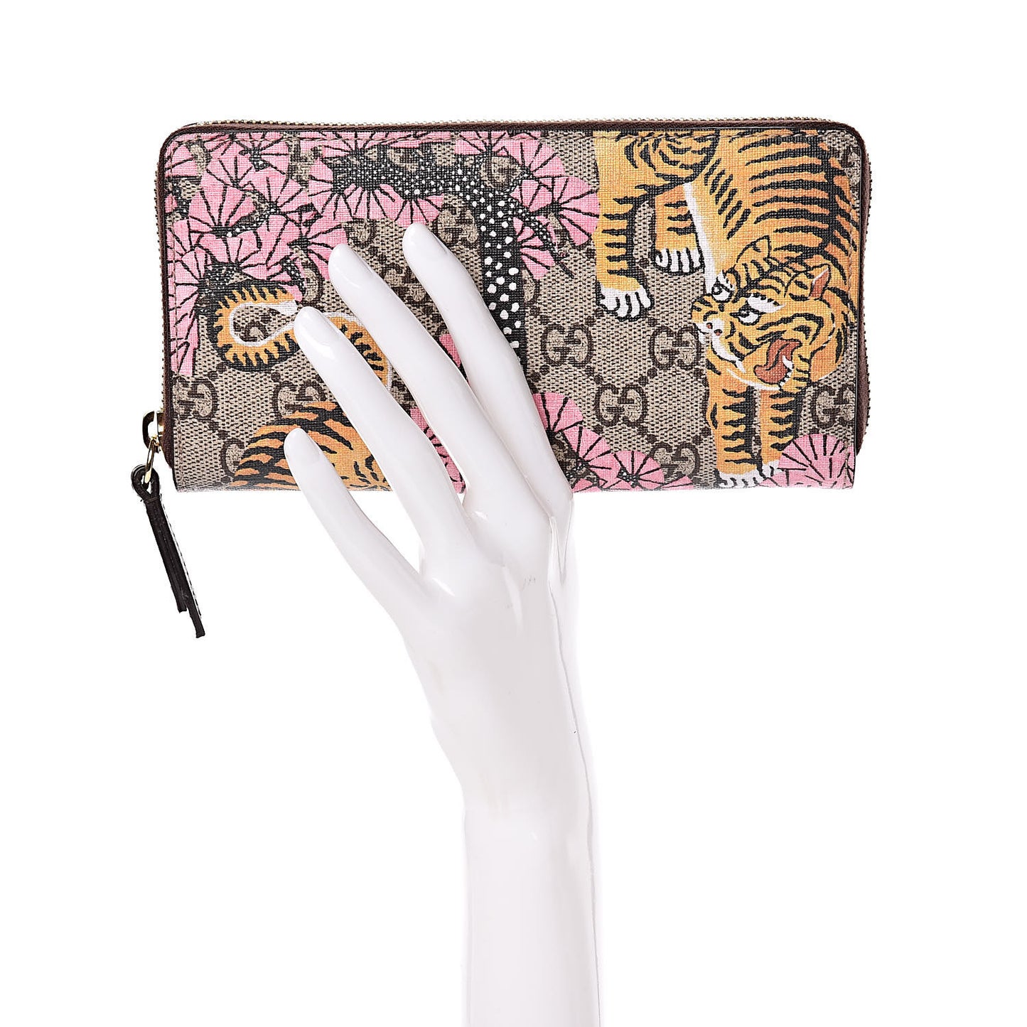 GG Supreme Monogram Bengal Zip Around Wallet Beige Pink