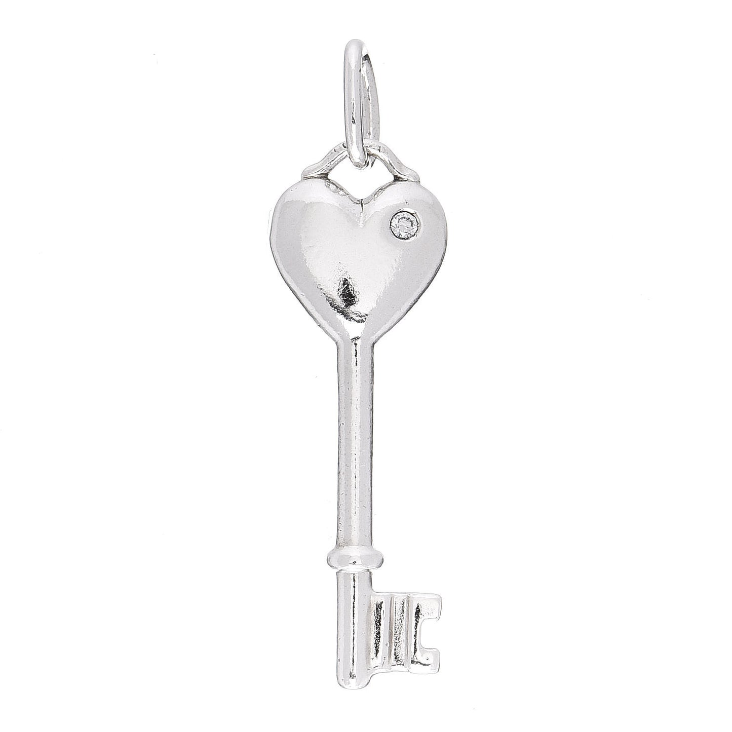 Sterling Silver Diamond Heart Key Pendant