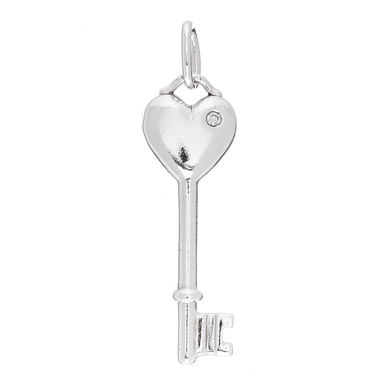 Tiffany Sterling Silver Diamond Heart Key Pendant 1 of 4