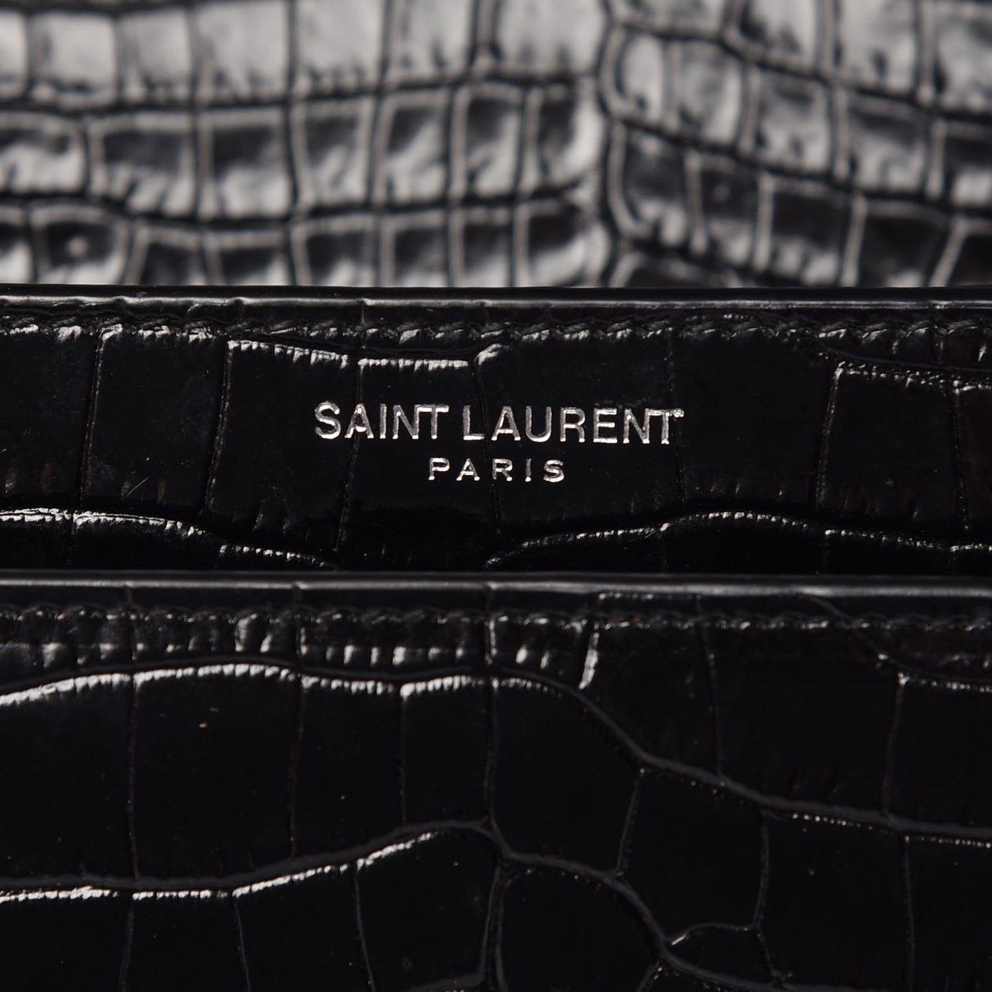 Calfskin Crocodile Embossed Medium Monogram Sunset Black