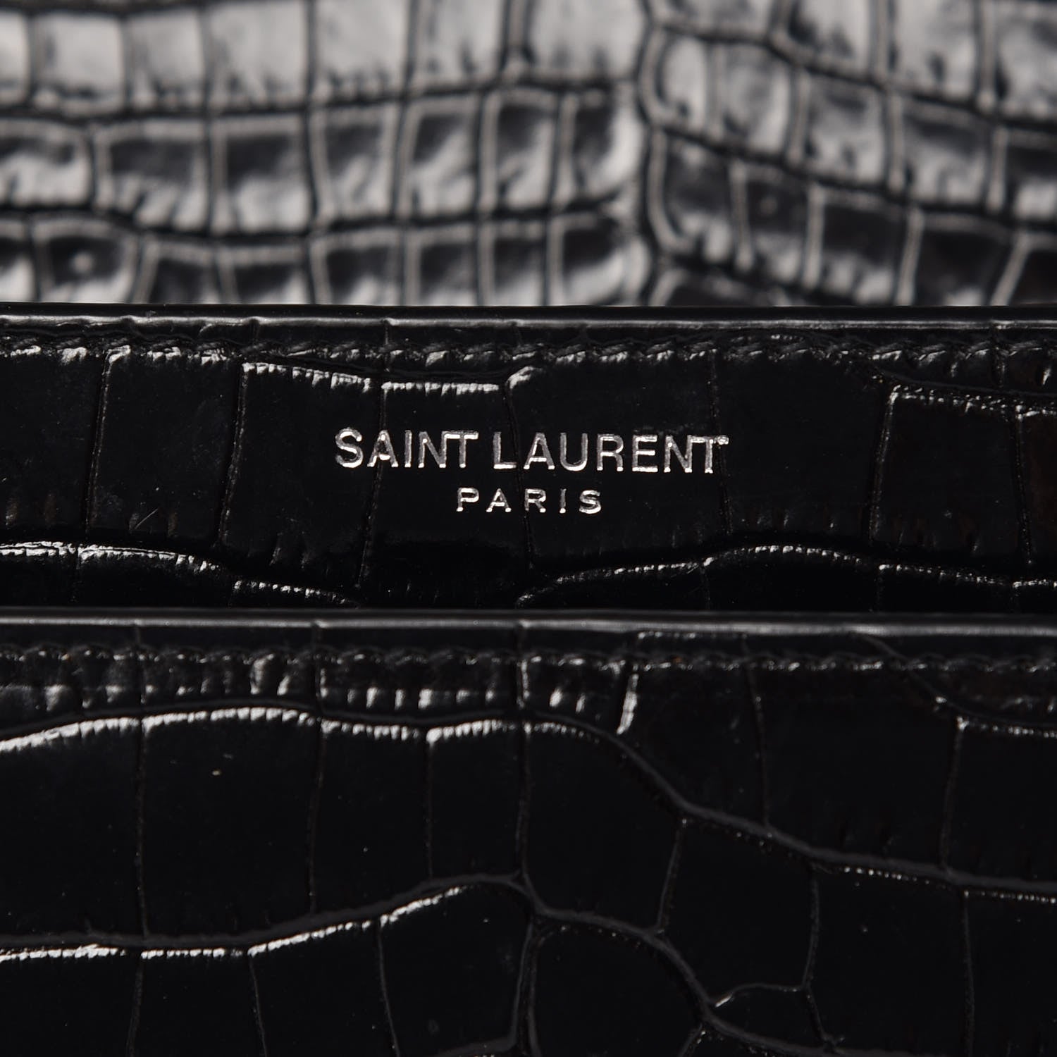 Saint Laurent Calfskin Crocodile Embossed Medium Monogram Sunset Black 10 of 11