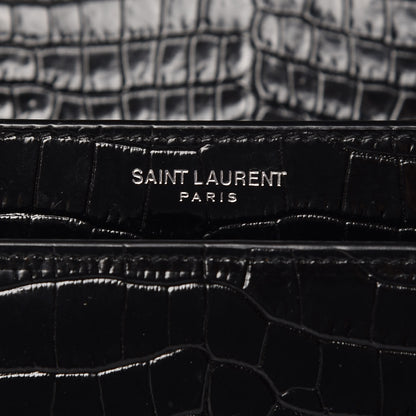 Saint Laurent Calfskin Crocodile Embossed Medium Monogram Sunset Black 10 of 11