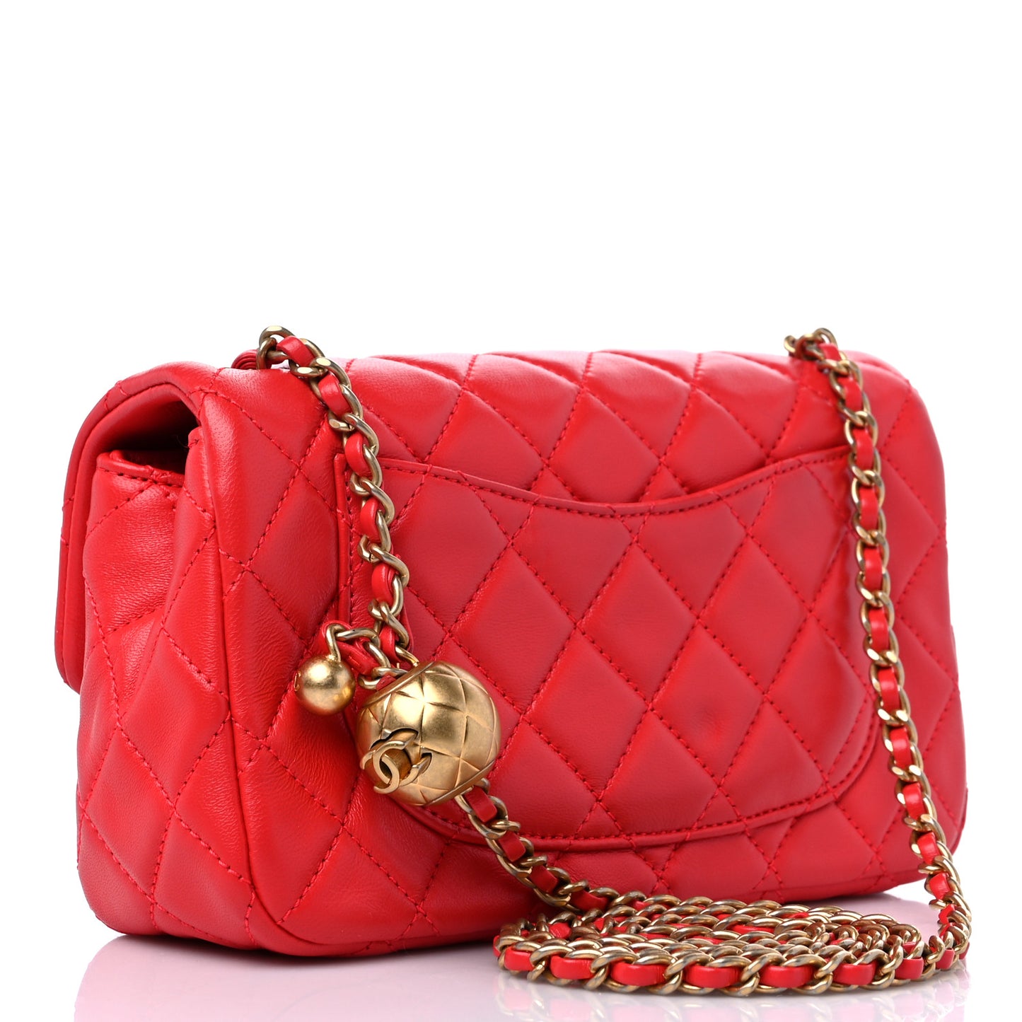 Lambskin Quilted Mini Rectangular Pearl Crush Flap Red