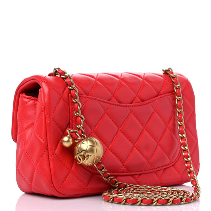 Chanel Lambskin Quilted Mini Rectangular Pearl Crush Flap Red 3 of 10