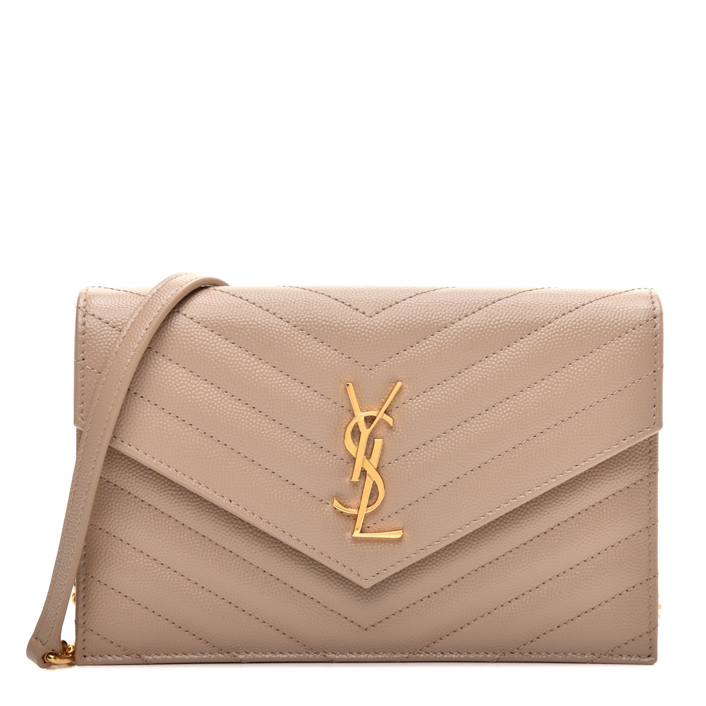 Grain De Poudre Matelasse Chevron Monogram Envelope Chain Wallet Dark Beige