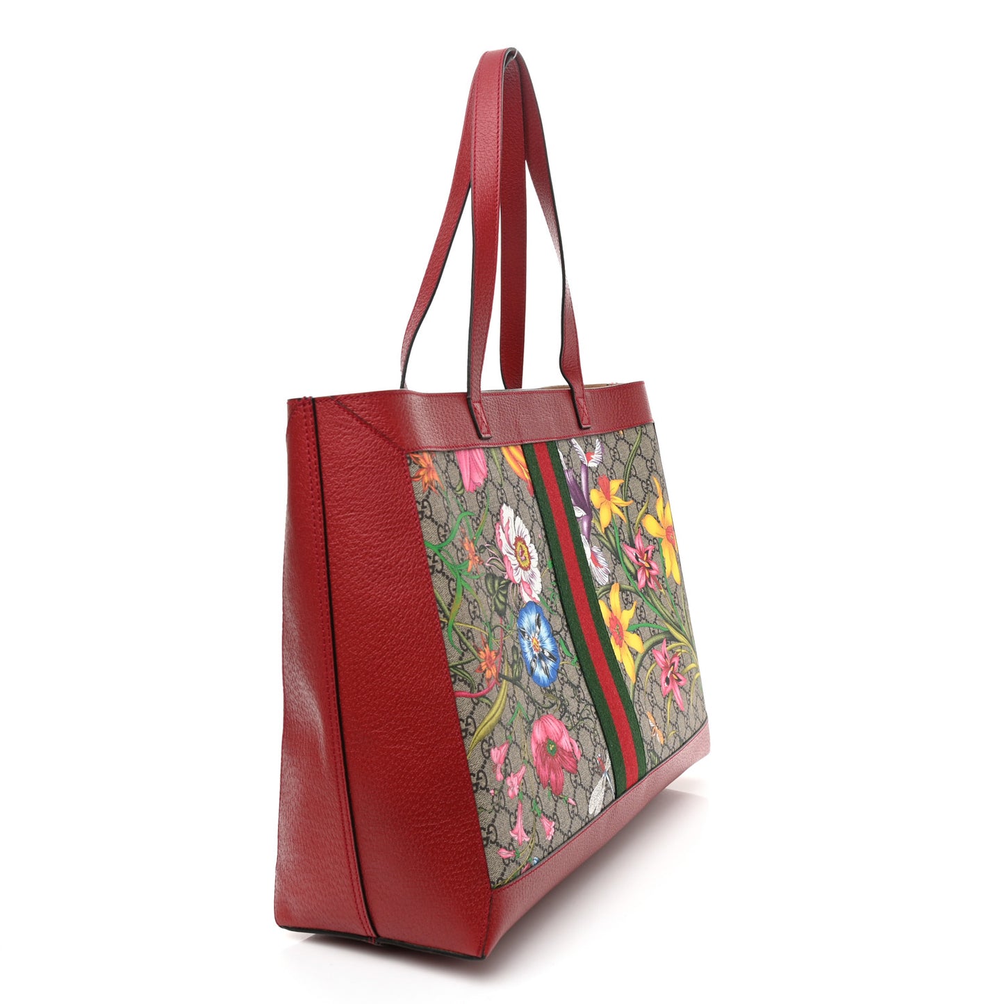 GG Supreme Monogram Flora Web Large Ophidia Tote Red