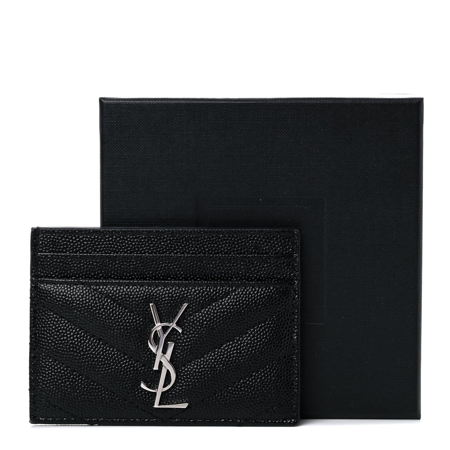 Grain De Poudre Matelasse Chevron Monogram Credit Card Case Black