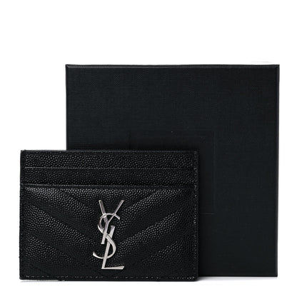 Saint Laurent Grain De Poudre Matelasse Chevron Monogram Credit Card Case Black 8 of 8