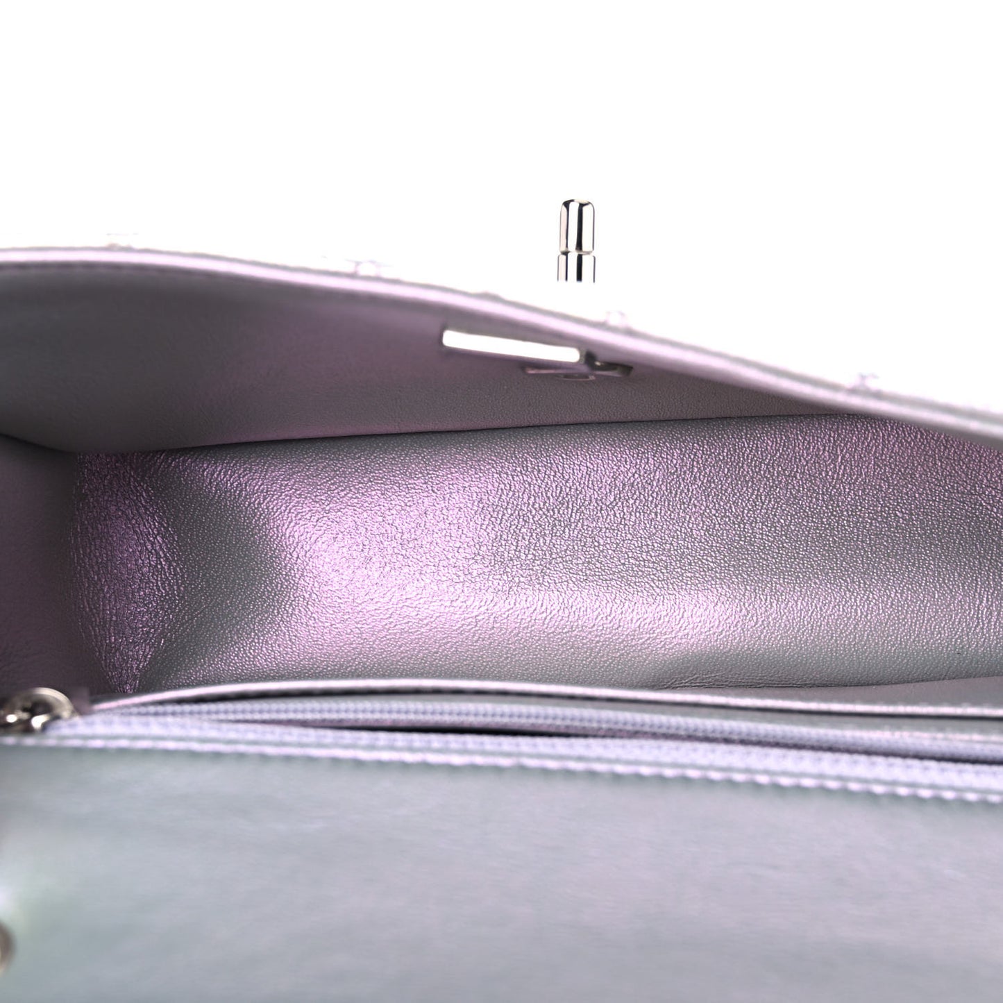 Iridescent Calfskin Quilted Mini Rectangular Flap Light Purple