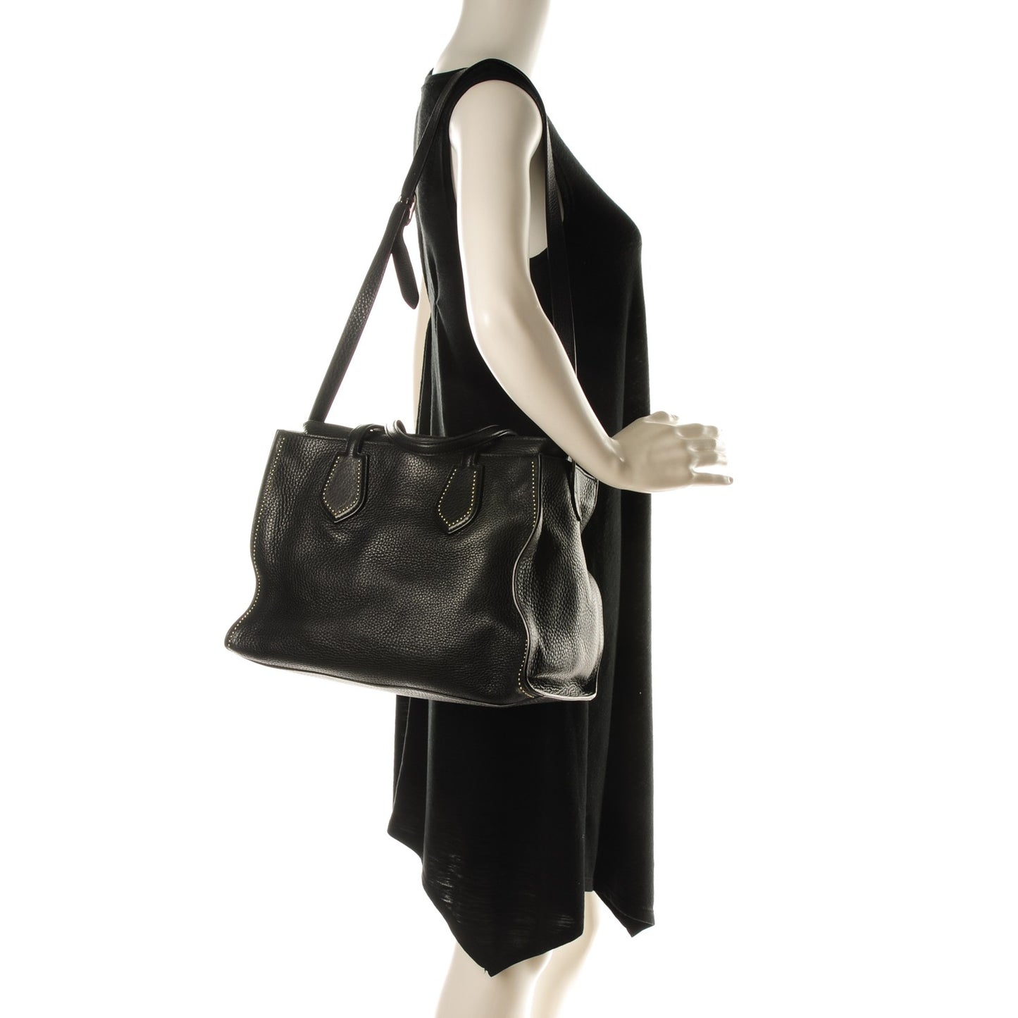 Pebbled Calfskin Ramble Studded Layered Tote Black