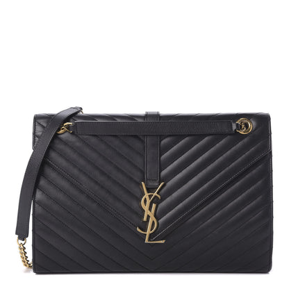 Saint Laurent Smooth Calfskin Matelasse Chevron Large Monogram Satchel Black 1 of 9