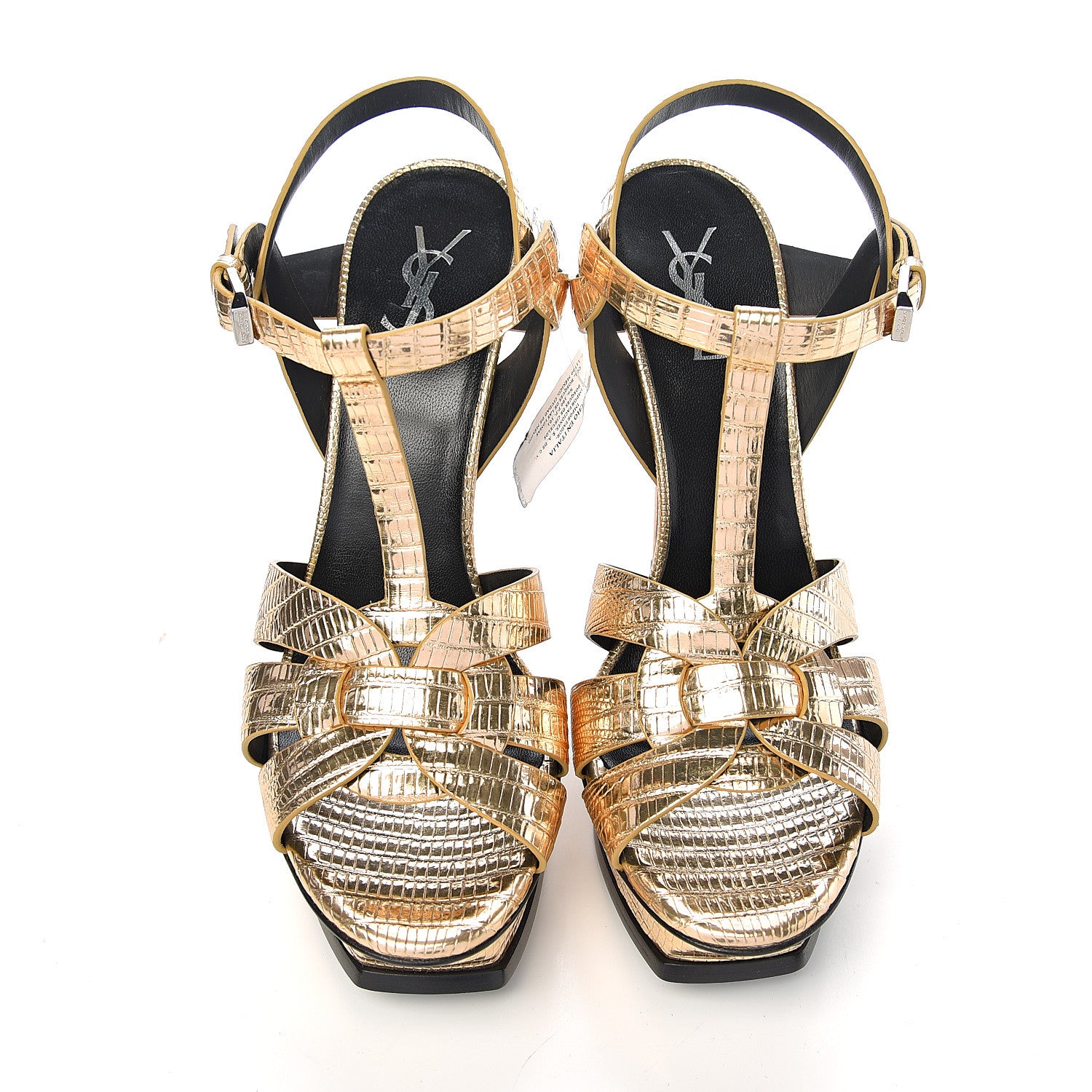 Saint Laurent Metallic Calfskin Lizard Embossed Tribute 105 Platform Sandals 40.5 Gold 7 of 8