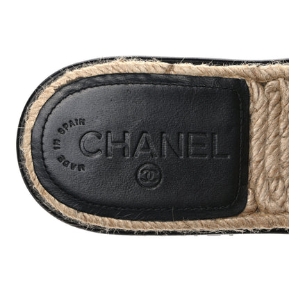 Chanel Lambskin Quilted CC Espadrille Slip On Sandals 37 Black 7 of 10