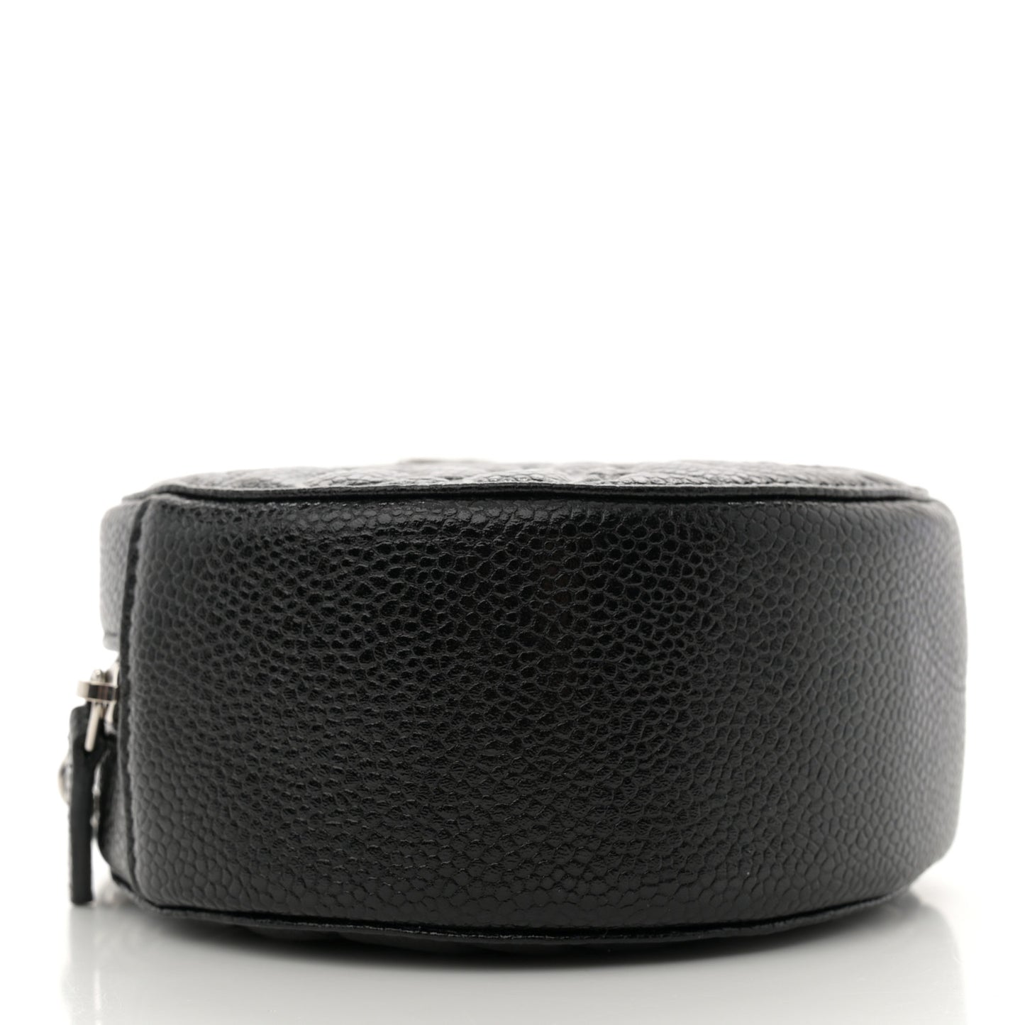 Caviar Camellia Embossed Round Clutch With Chain Black