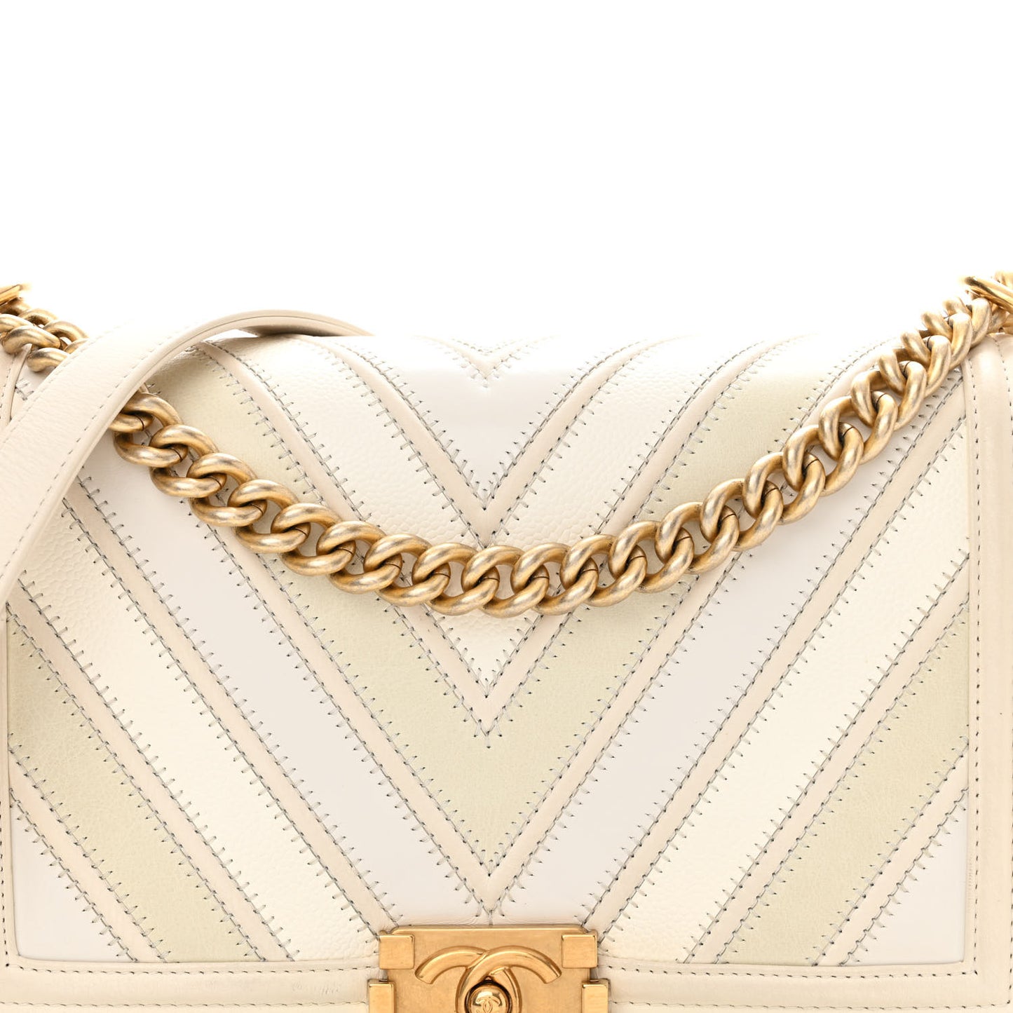 Caviar Suede Calfskin Chevron New Medium Boy Flap White