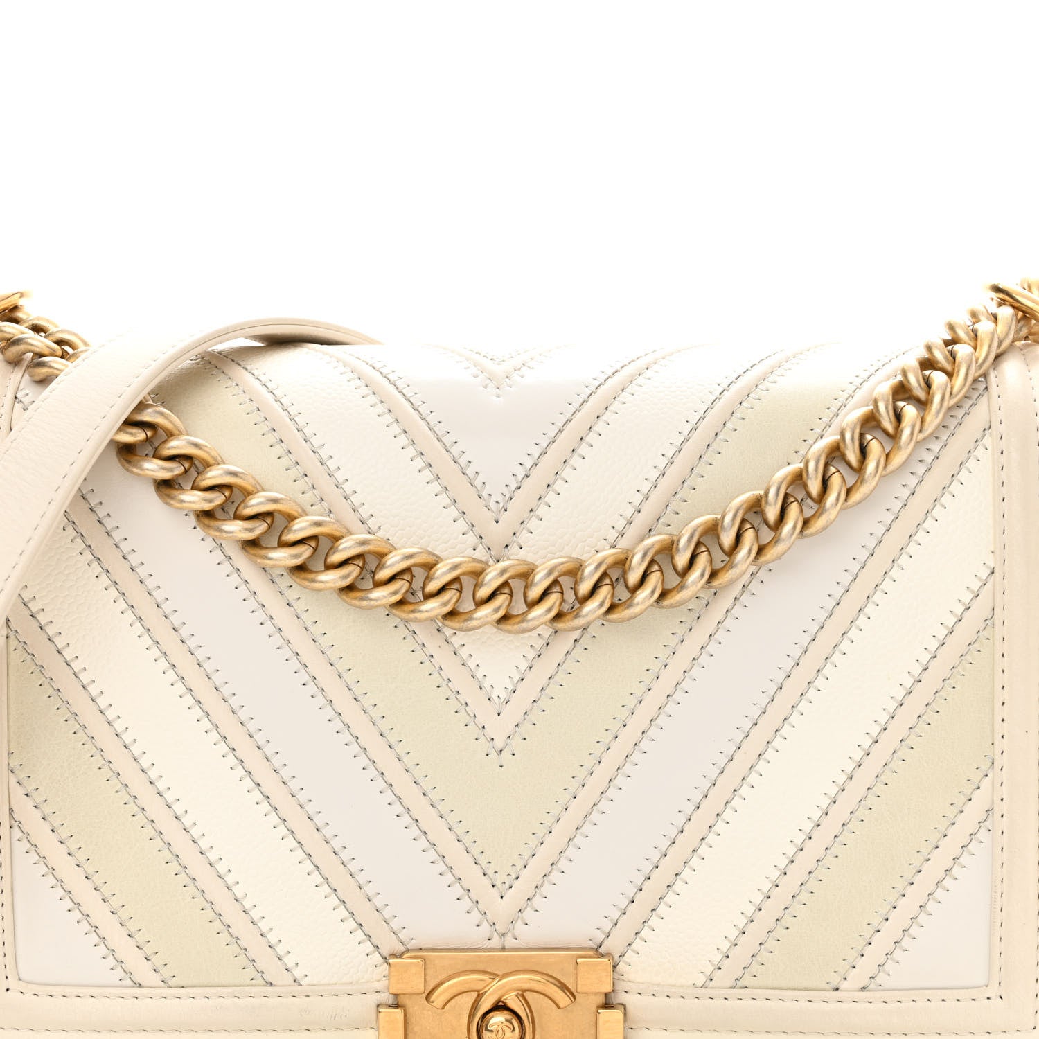 Chanel Caviar Suede Calfskin Chevron New Medium Boy Flap White 8 of 16