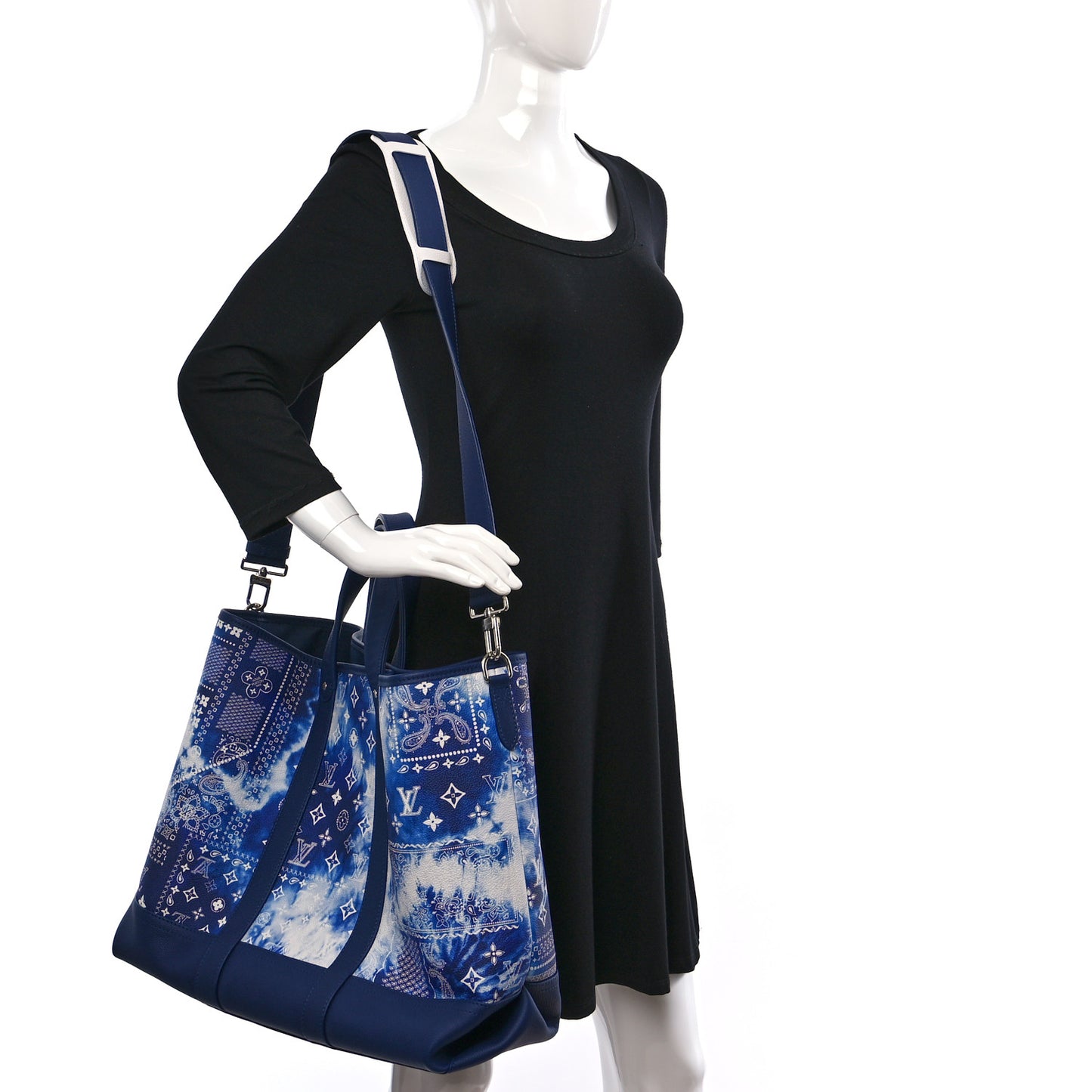 Cowhide Monogram Bandana Journey Tote Blue White