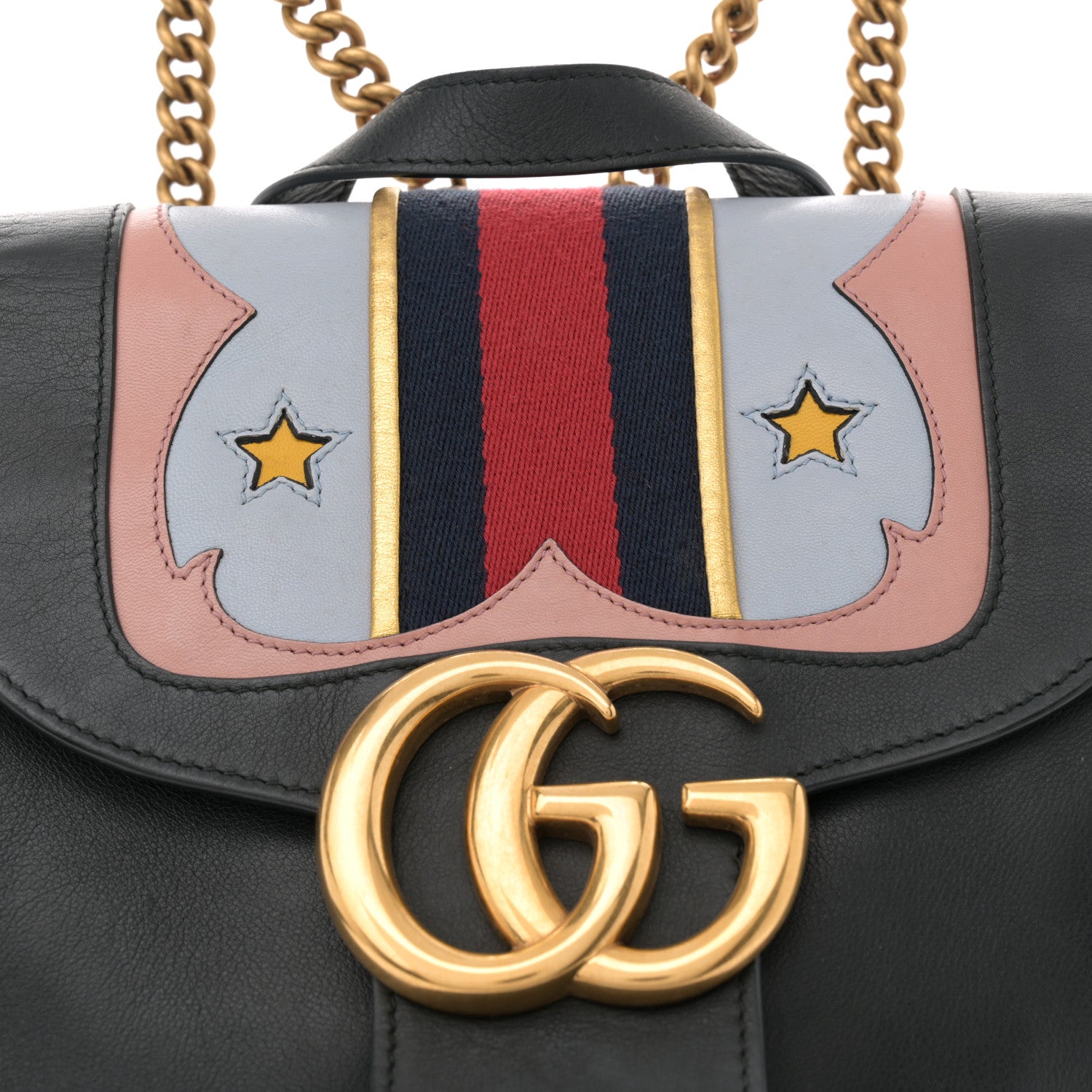Gucci Calfskin Web GG Marmont Flap Chain Backpack Black 8 of 11