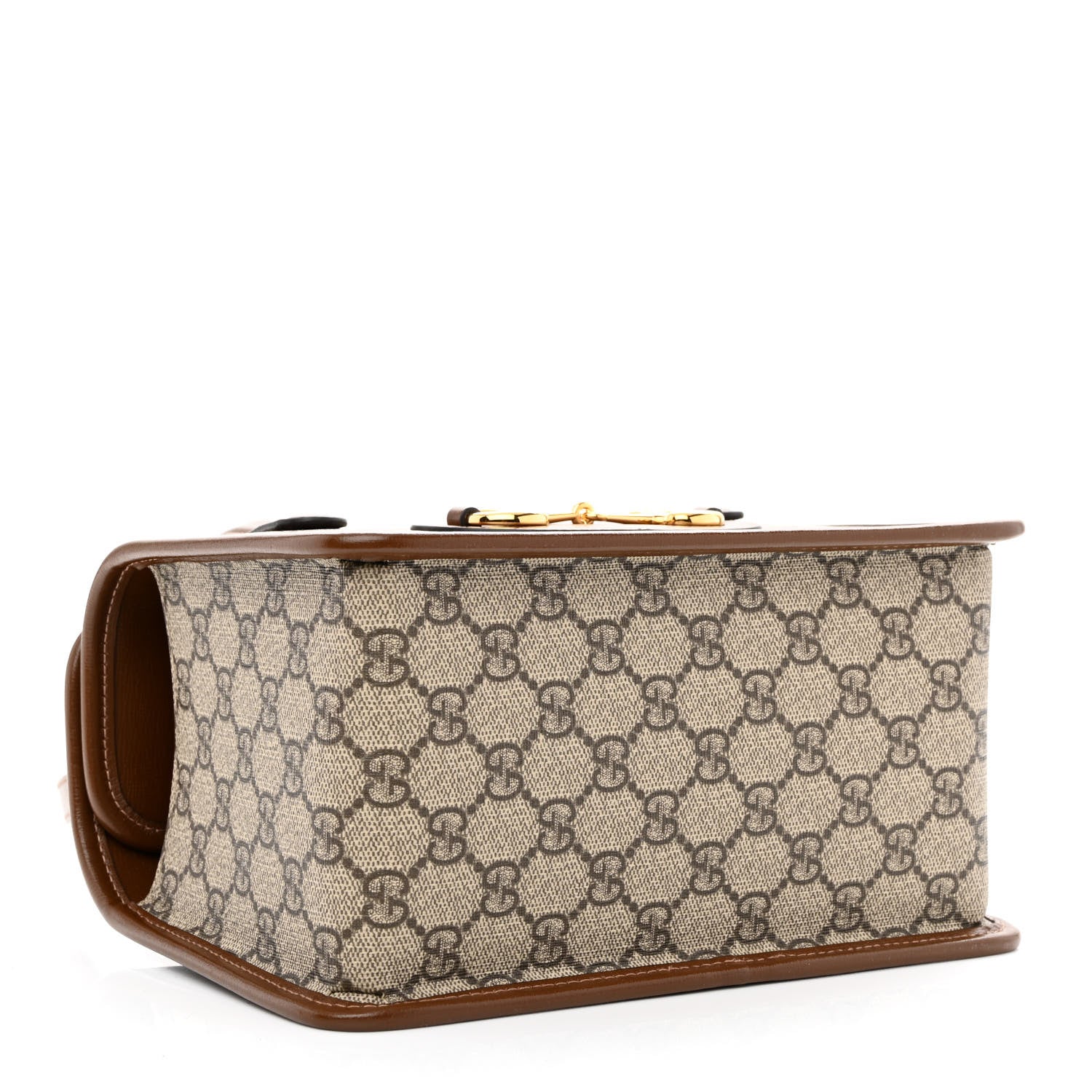 Gucci GG Supreme Monogram Azalea Calfskin Mini Horsebit 1955 Foldover Top Handle Bag Beige Ebony Brown Sugar 4 of 10