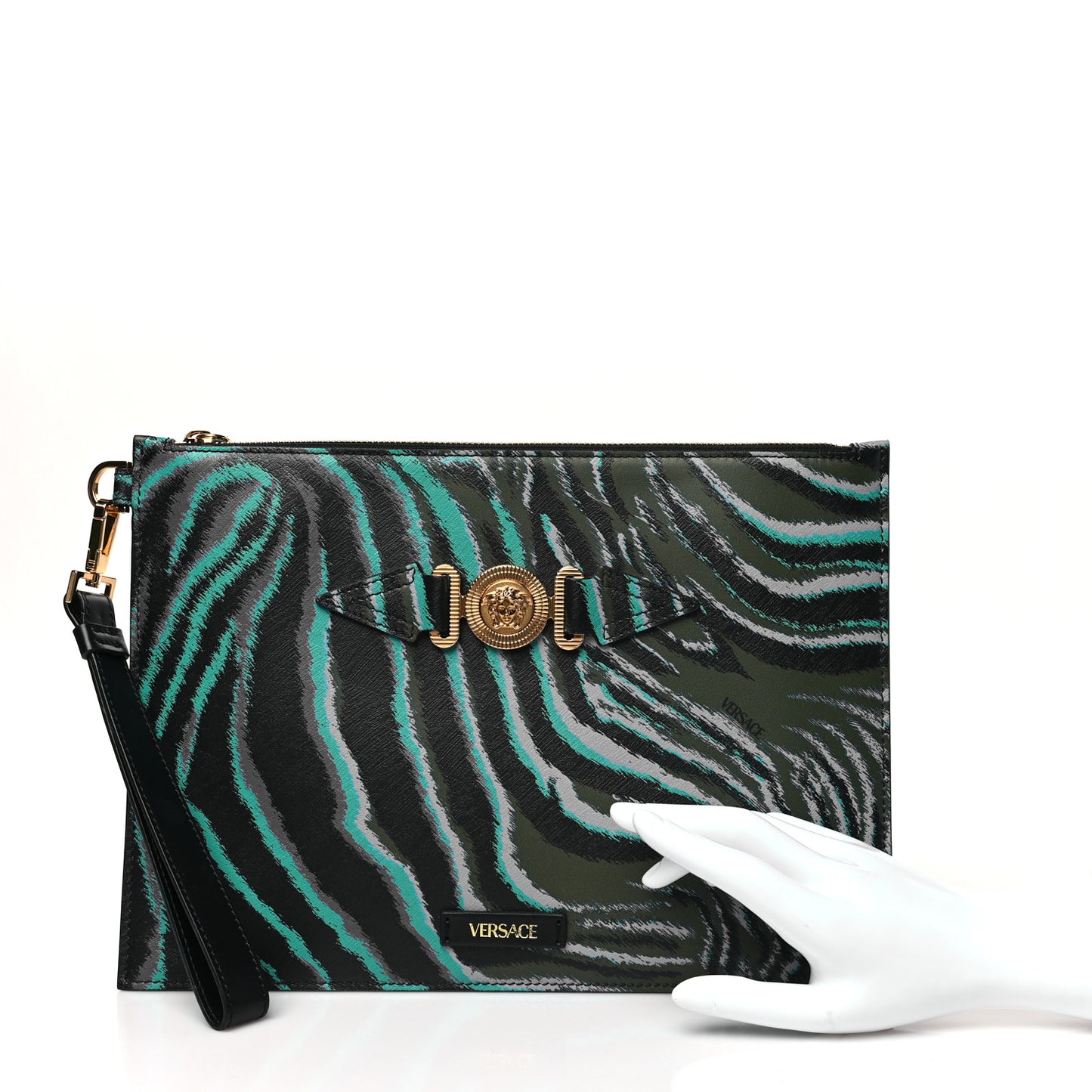 Calfskin Tiger Medusa Biggie Clutch Multicolor
