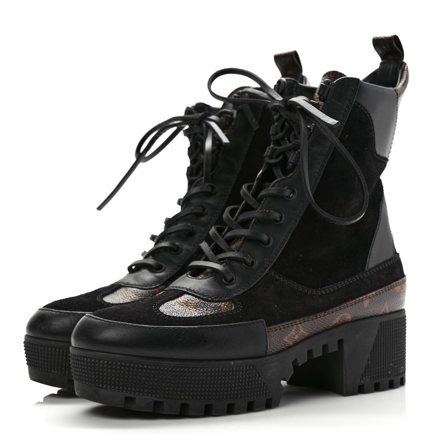Suede Calfskin Monogram Laureate Platform Desert Boots 38 Black