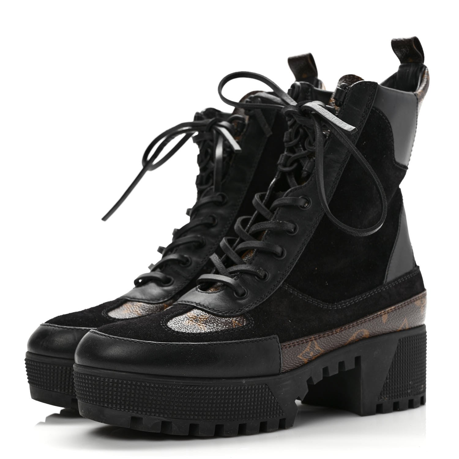 Louis Vuitton Suede Calfskin Monogram Laureate Platform Desert Boots 38 Black 3 of 10
