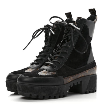 Louis Vuitton Suede Calfskin Monogram Laureate Platform Desert Boots 38 Black 3 of 10