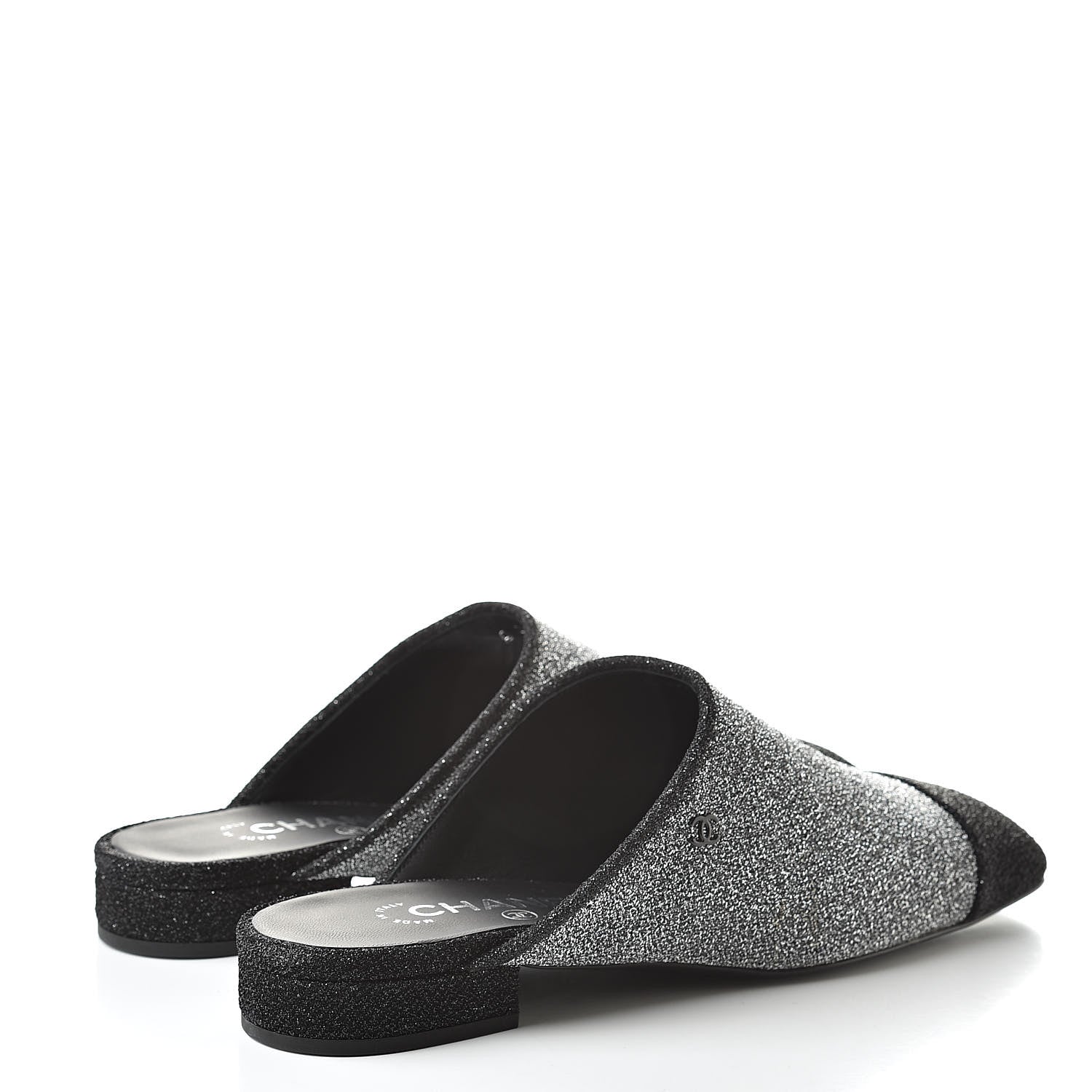 Chanel Fantasy Fabric Mules 38.5 Dark Silver Black 4 of 9