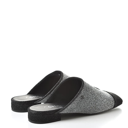 Chanel Fantasy Fabric Mules 38.5 Dark Silver Black 4 of 9