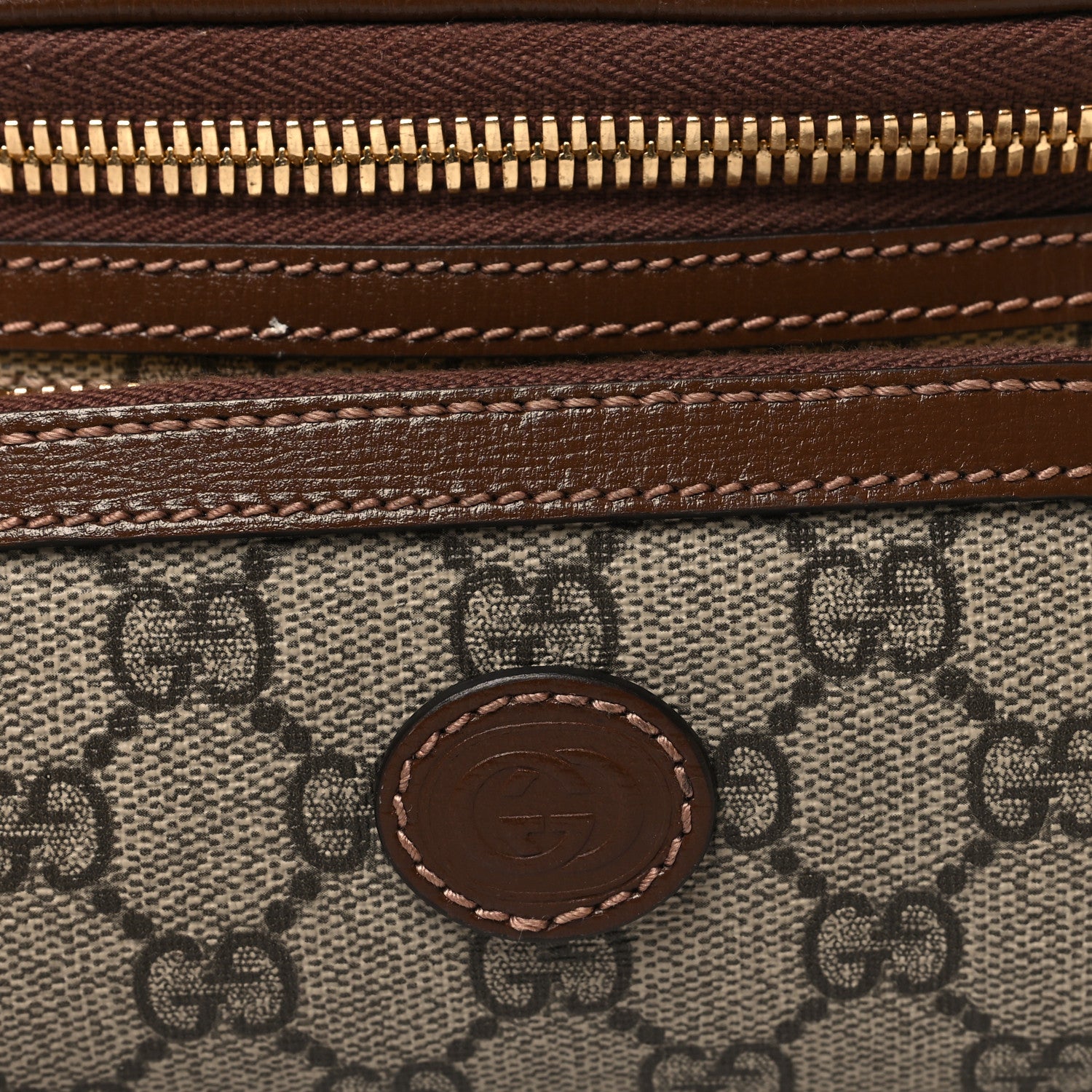 Gucci GG Supreme Monogram Textured Calfskin Retro Interlocking G Belt Bag Beige Ebony Brown Sugar 8 of 11