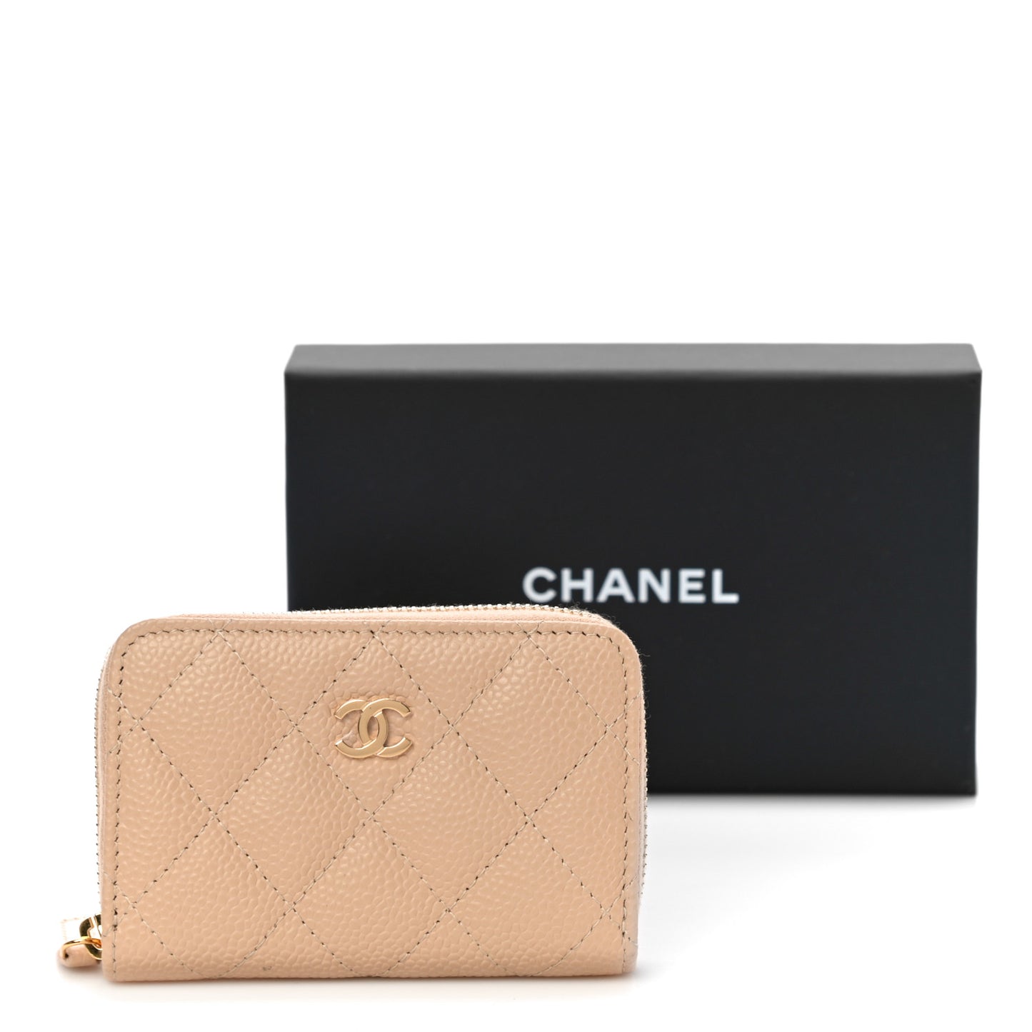 Caviar Quilted Zip Around Coin Purse Beige