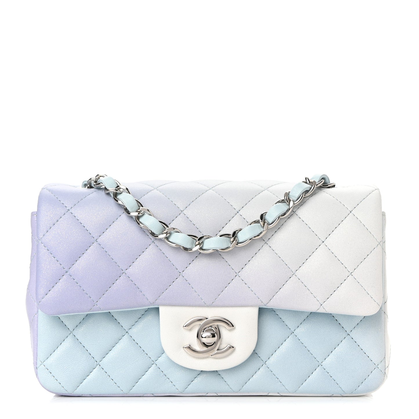 Perforated Lambskin Quilted Mini Rectangular Flap Light Blue Light Purple White