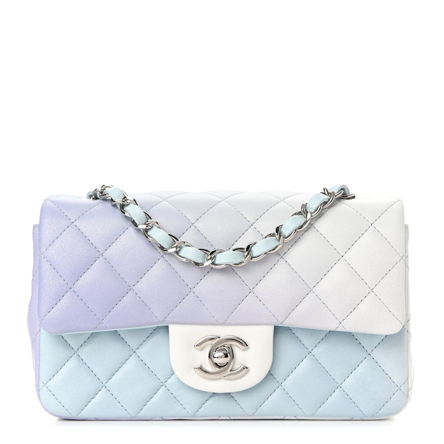 Chanel Perforated Lambskin Quilted Mini Rectangular Flap Light Blue Light Purple White 1 of 10