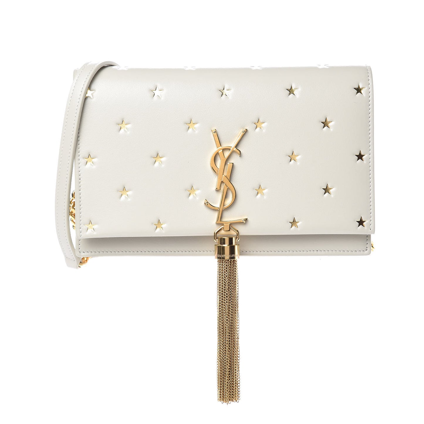 Calfskin Star Print Monogram Kate Tassel Chain Wallet White Gold