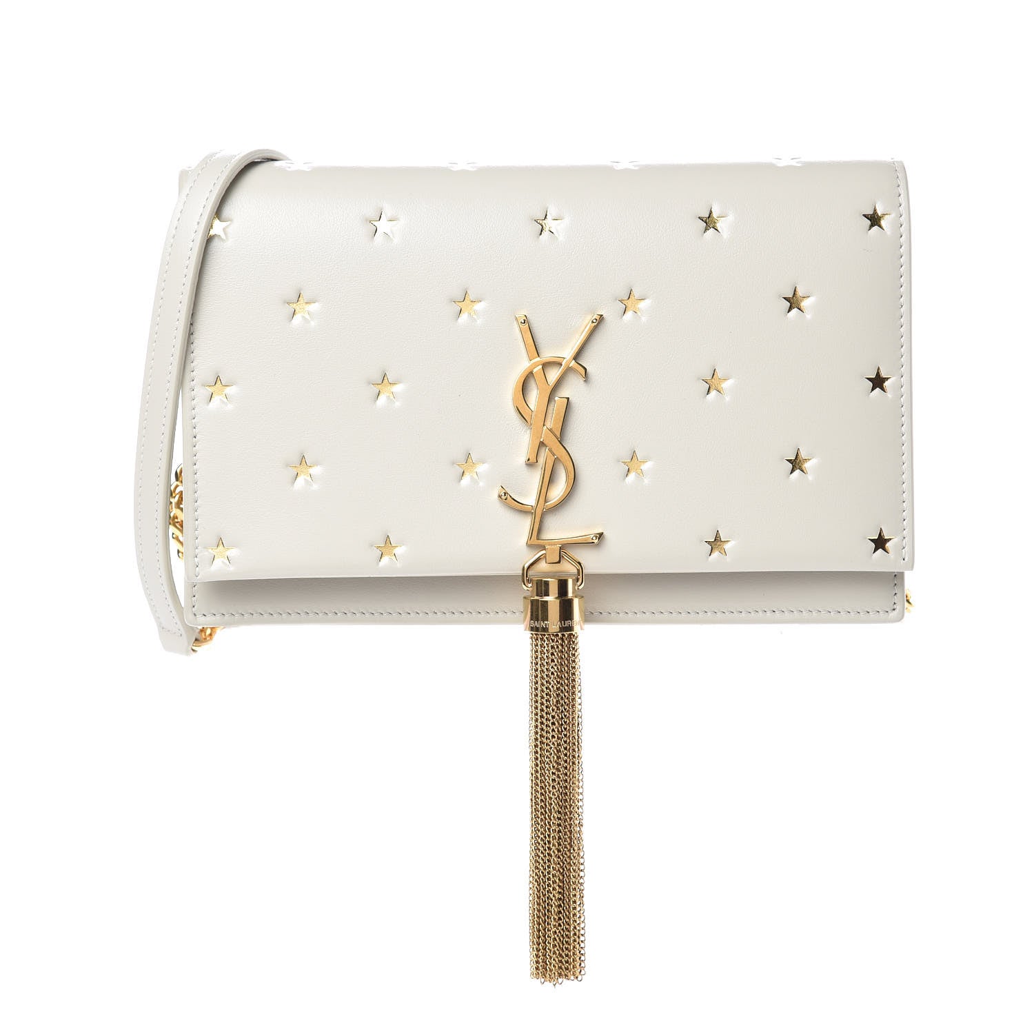 Saint Laurent Calfskin Star Print Monogram Kate Tassel Chain Wallet White Gold 1 of 7