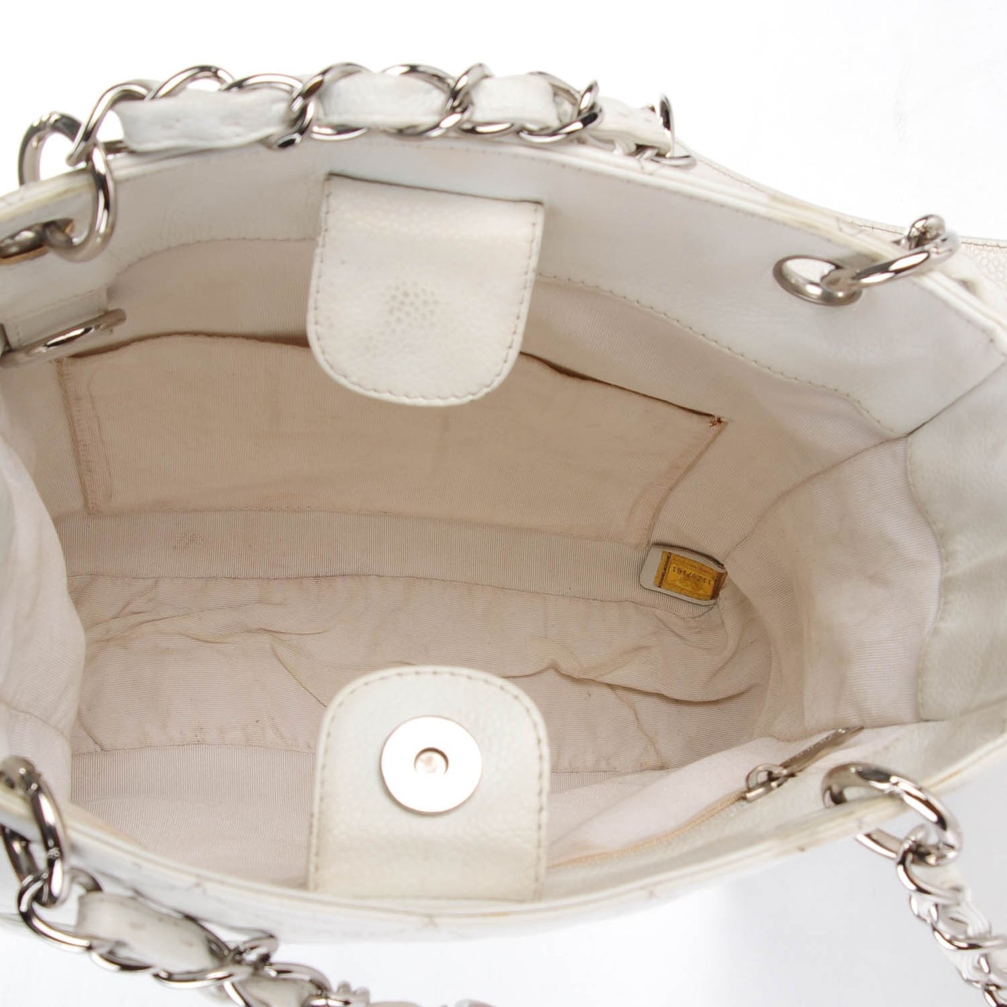 Caviar Quilted Petit Shopping Tote PST White