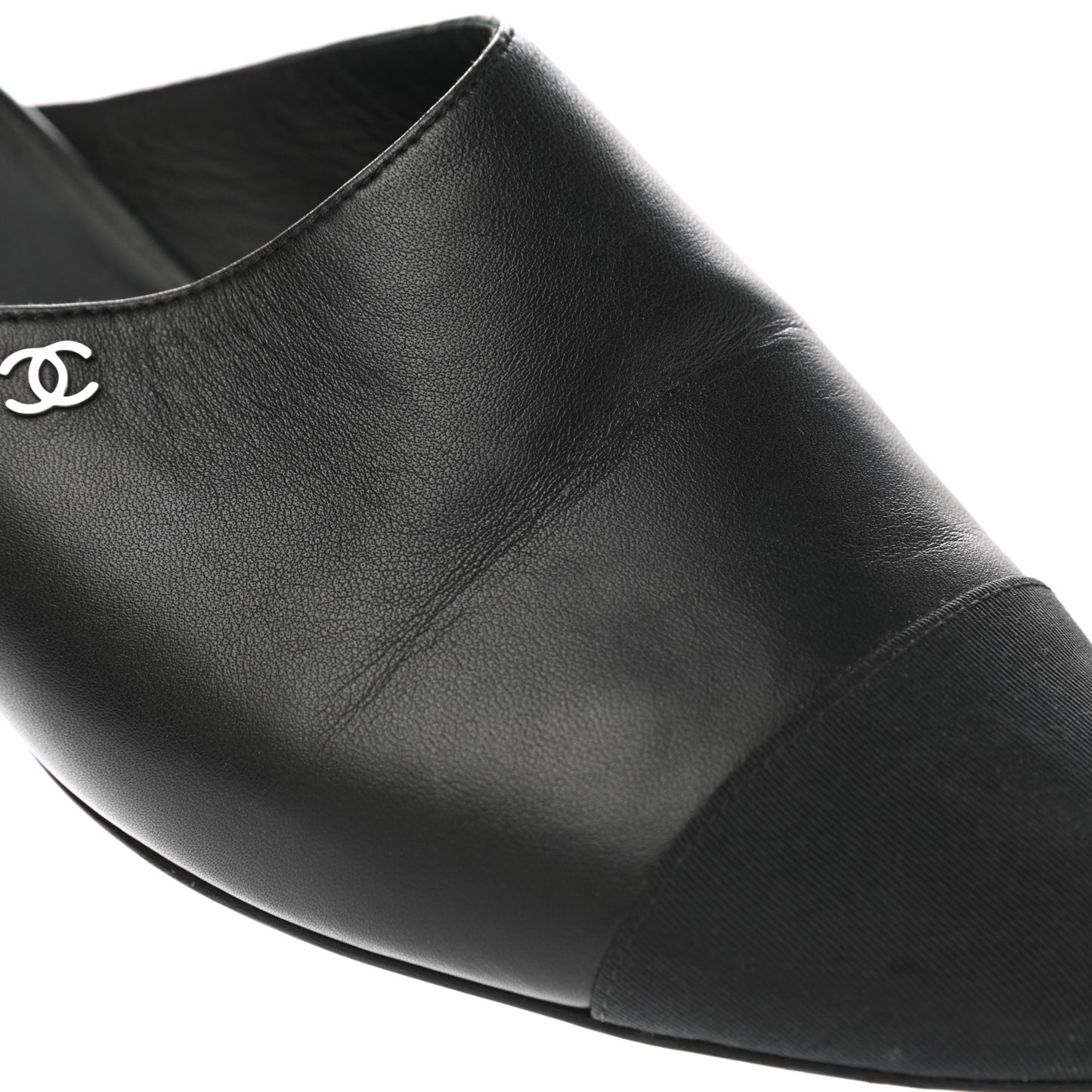 Lambskin Grosgrain Cap Toe CC Mules 39.5 Black