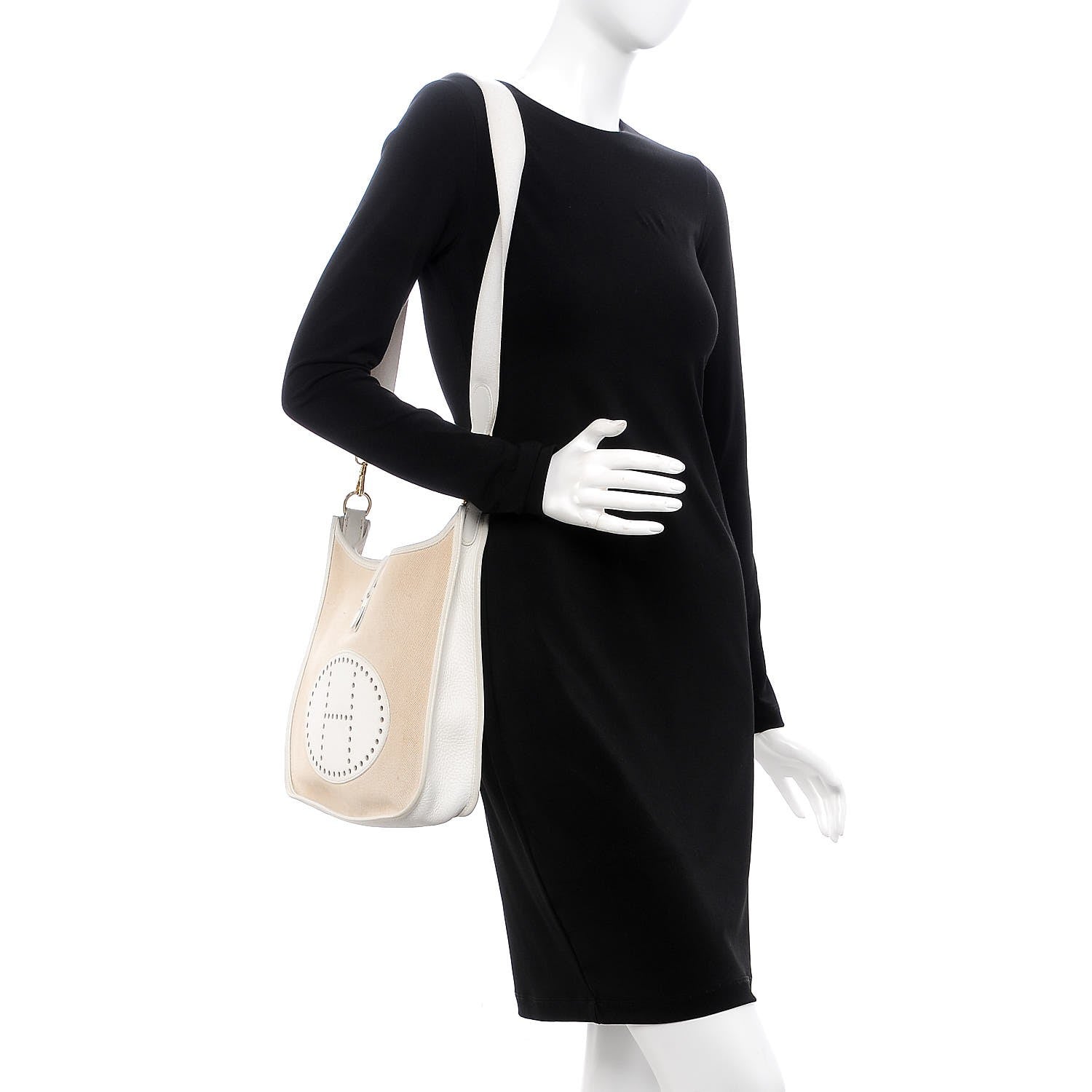 Hermes Toile Taurillon Clemence Evelyne PM Blanc White 2 of 11