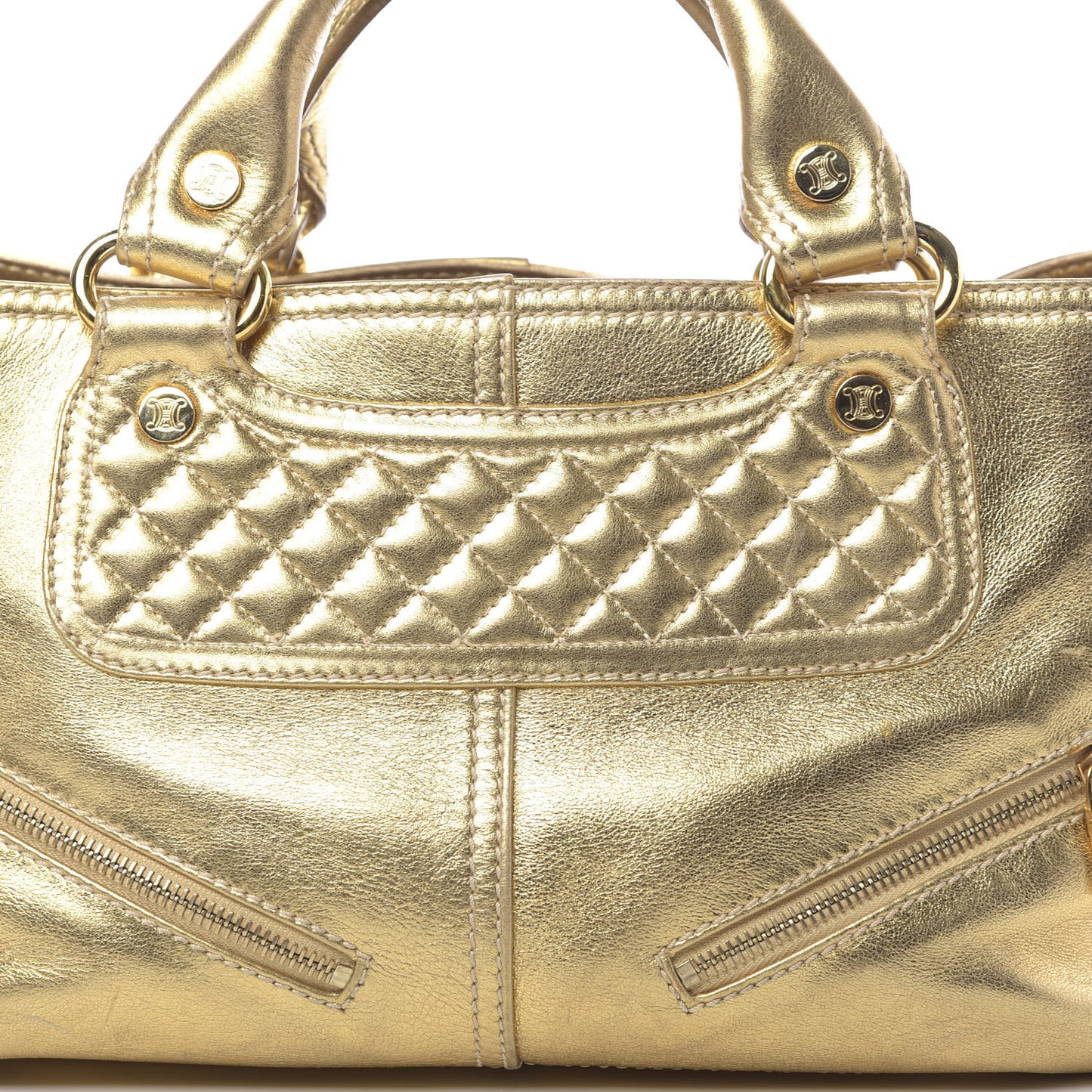 Metallic Lambskin Quilted Boogie Satchel Gold