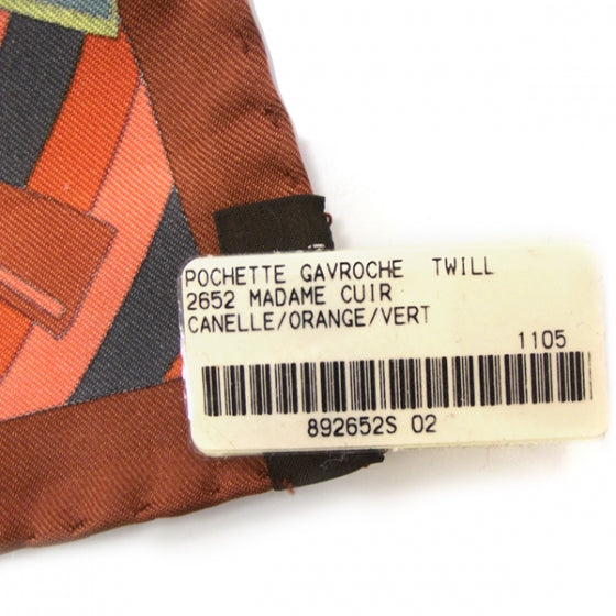 Hermes Silk Twill Madame Cuir Pocket Square Scarf 3 of 4