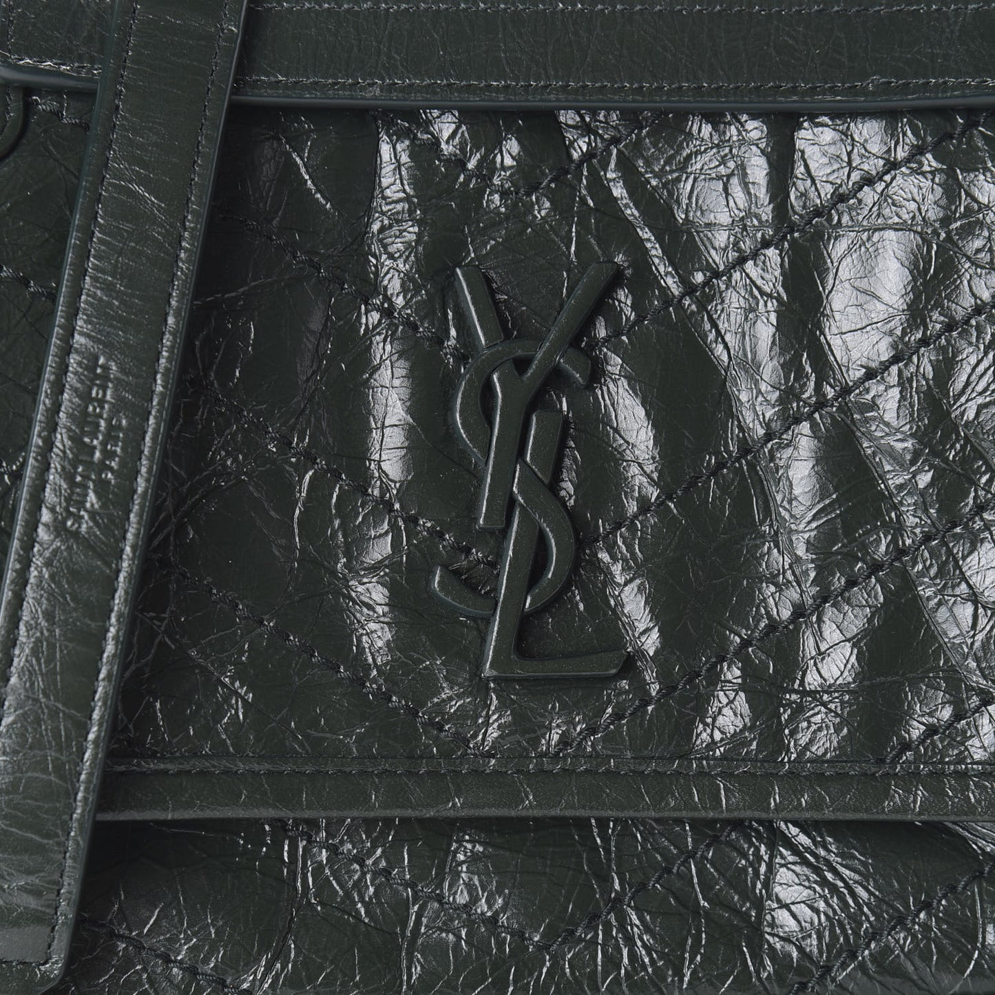Crinkled Calfskin Matelasse Monogram Baby Niki Chain Satchel Dark Green