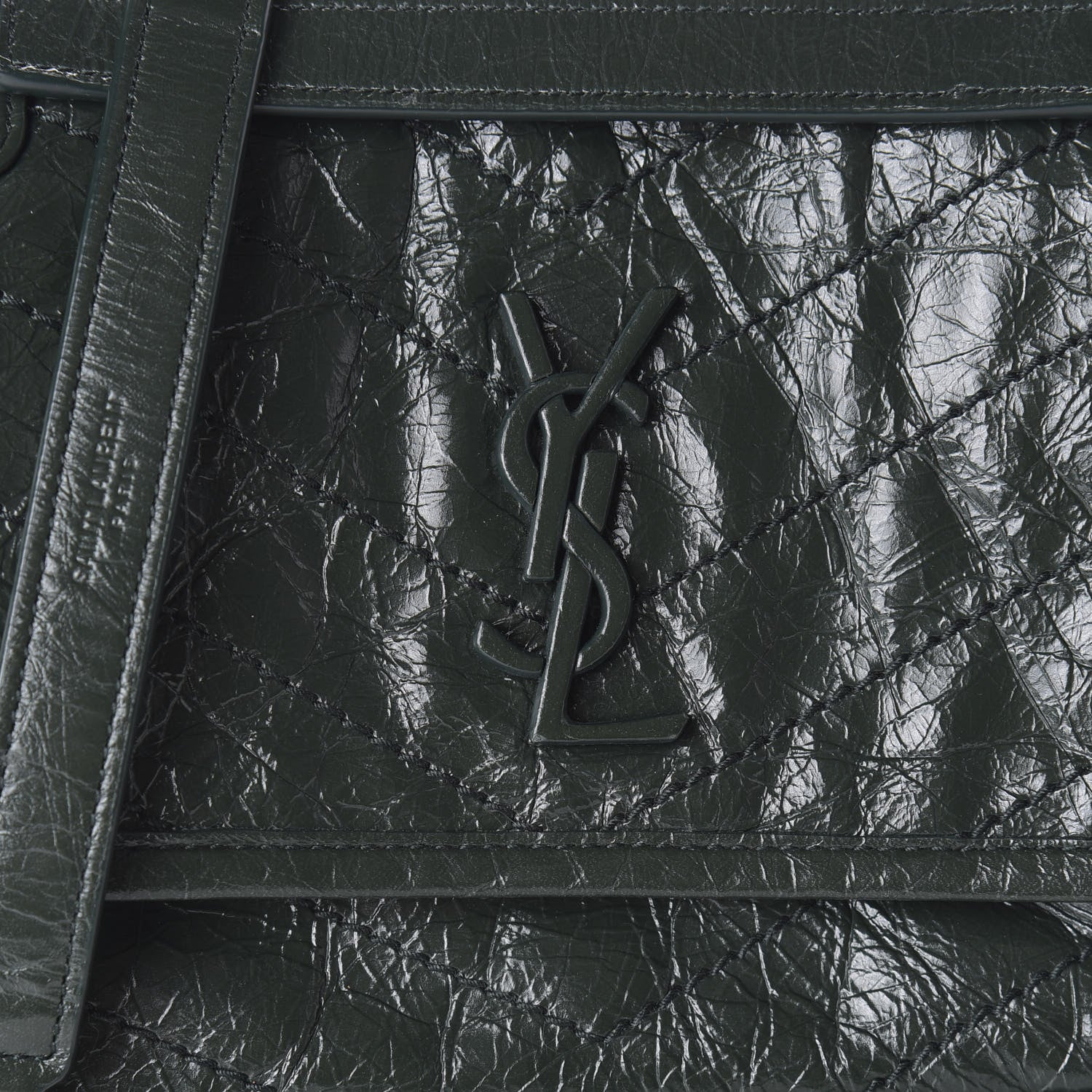 Saint Laurent Crinkled Calfskin Matelasse Monogram Baby Niki Chain Satchel Dark Green 9 of 9