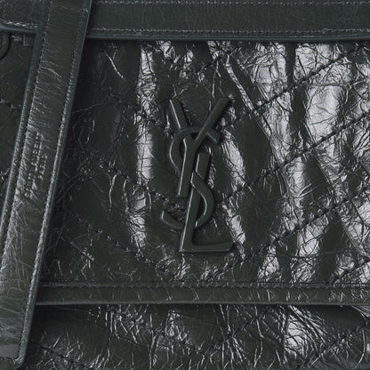 Saint Laurent Crinkled Calfskin Matelasse Monogram Baby Niki Chain Satchel Dark Green 9 of 9