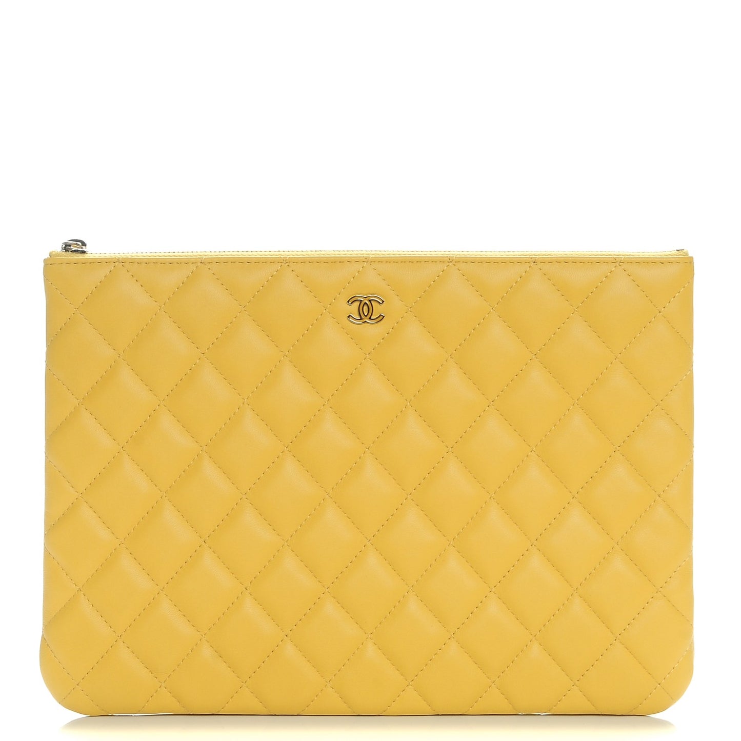 Lambskin Quilted Medium Cosmetic Case Yellow