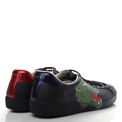 Gucci Calfskin Green Panther Print Mens Ace Sneakers 9.5 Black 4 of 11