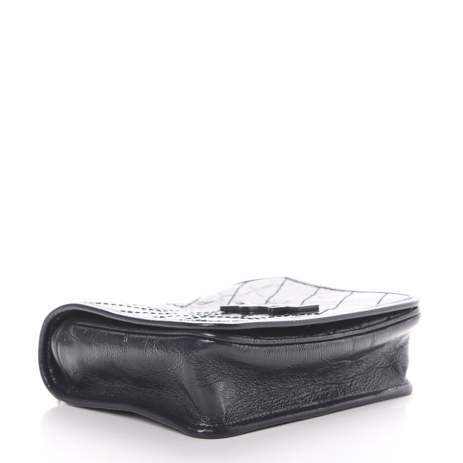 Saint Laurent Crinkled Calfskin Matelasse Monogram Niki Chain Wallet Deep Marine 3 of 10