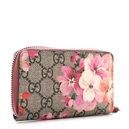 Gucci GG Supreme Monogram Blooms Zip Around Card Case Wallet Beige Multicolor Dry Rose 3 of 7