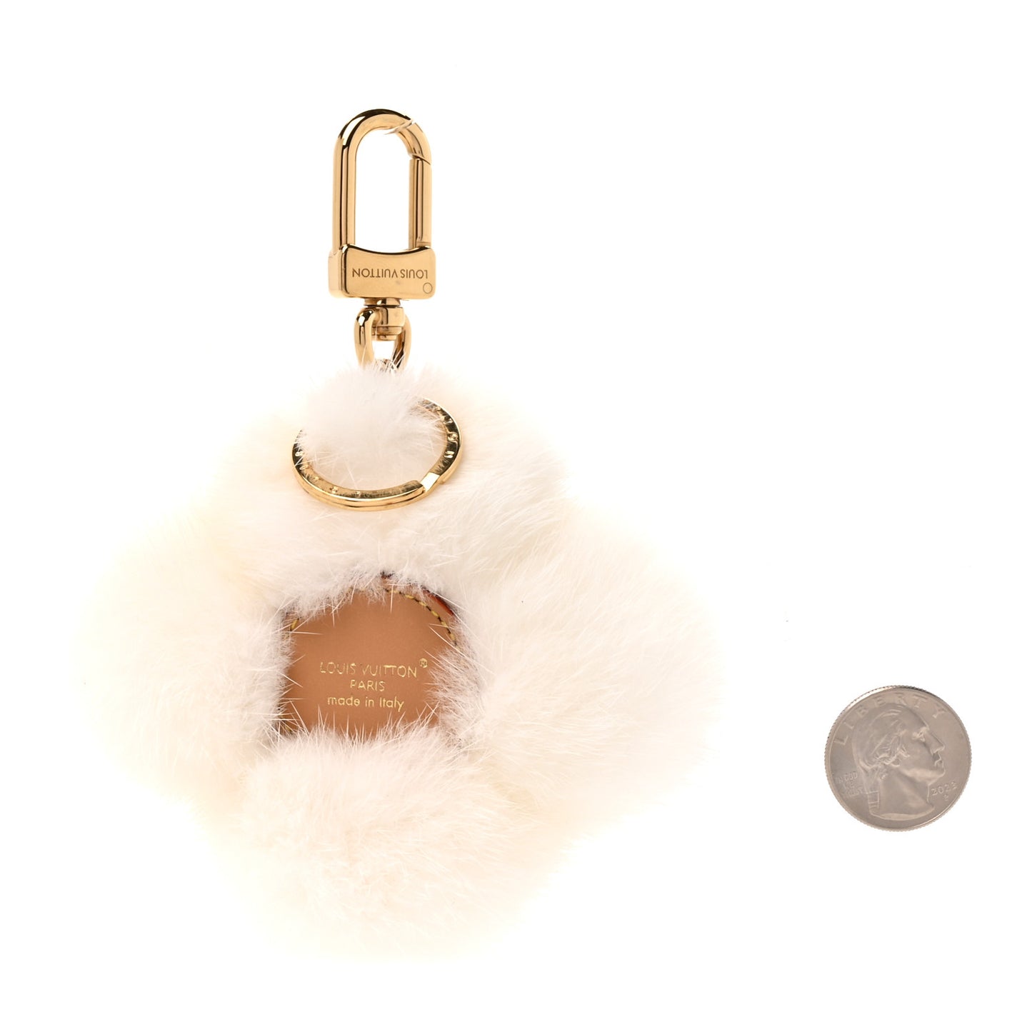 Calfskin Mink Fur Vivienne Bag Charm Key Holder White